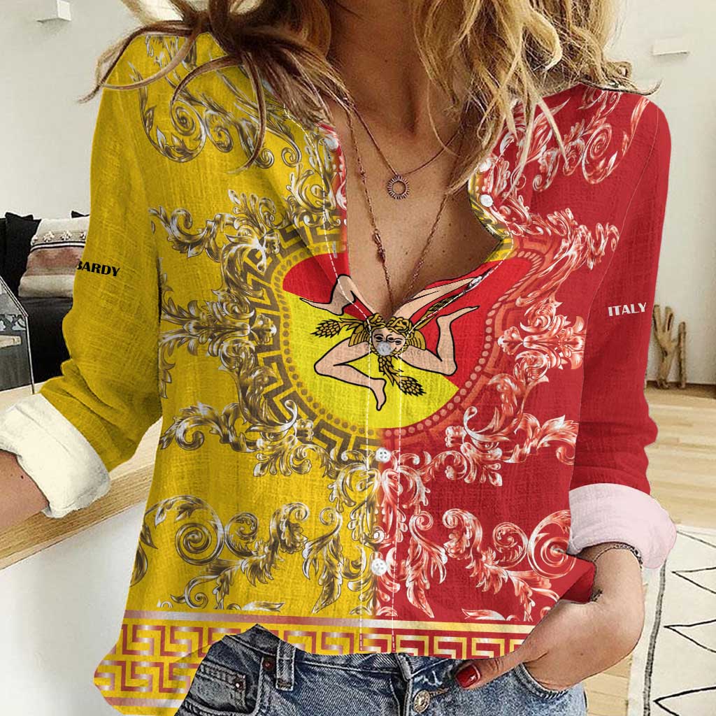 Personalized Italy Sicily Women Casual Shirt Baroque Motif