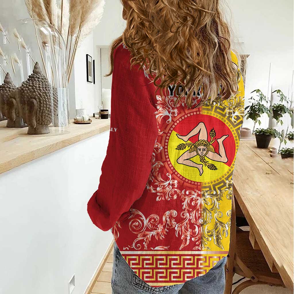Personalized Italy Sicily Women Casual Shirt Baroque Motif