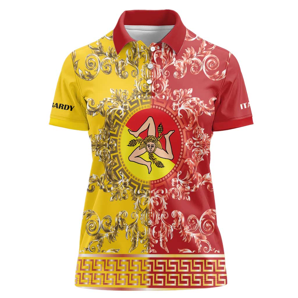 Personalized Italy Sicily Women Polo Shirt Baroque Motif