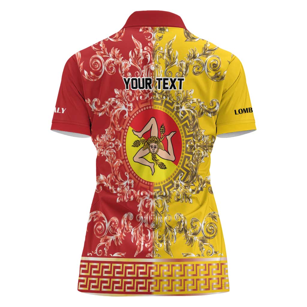 Personalized Italy Sicily Women Polo Shirt Baroque Motif