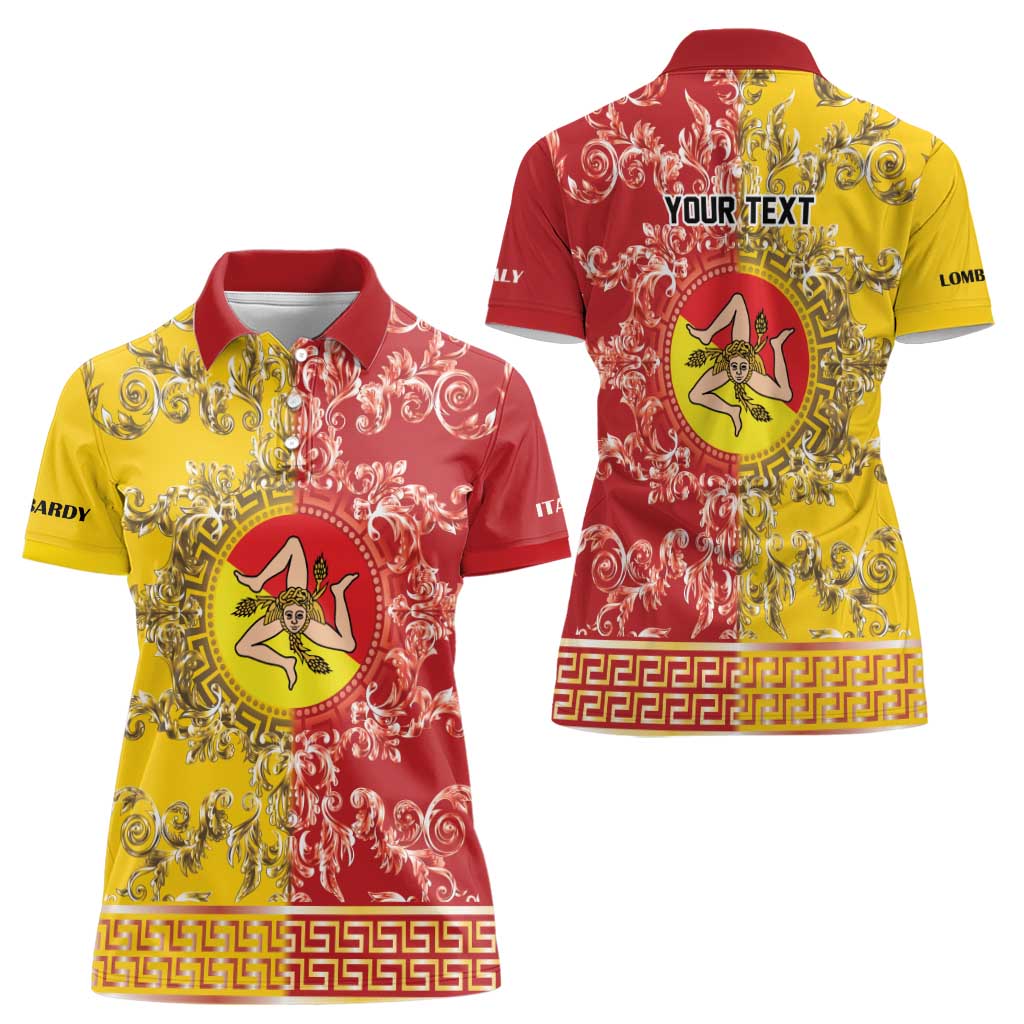 Personalized Italy Sicily Women Polo Shirt Baroque Motif