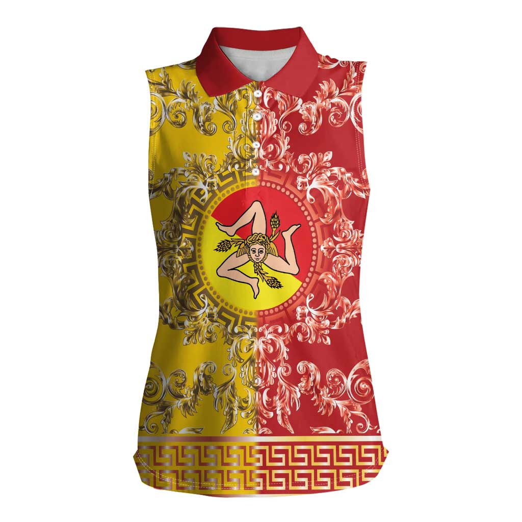 Personalized Italy Sicily Women Sleeveless Polo Shirt Baroque Motif