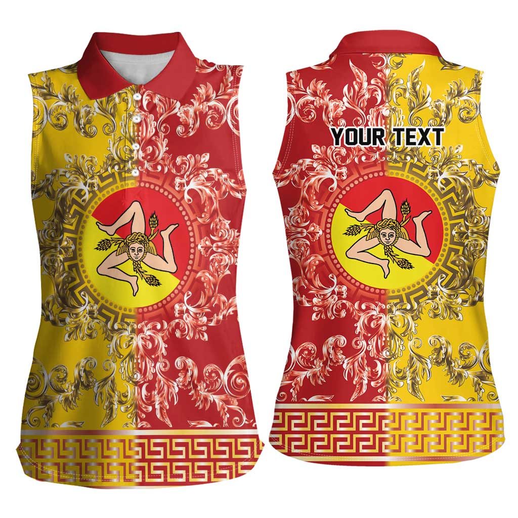 Personalized Italy Sicily Women Sleeveless Polo Shirt Baroque Motif