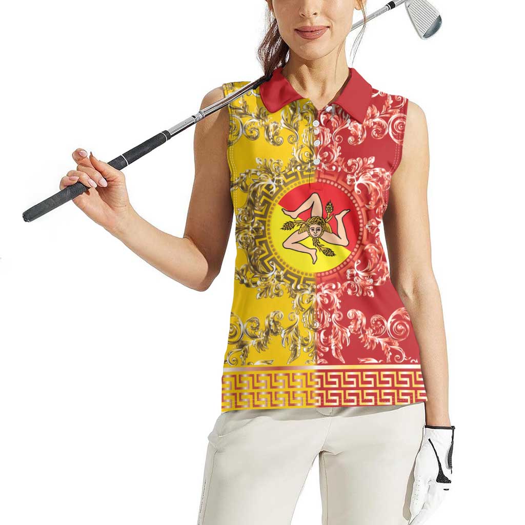 Personalized Italy Sicily Women Sleeveless Polo Shirt Baroque Motif