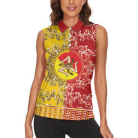 Personalized Italy Sicily Women Sleeveless Polo Shirt Baroque Motif