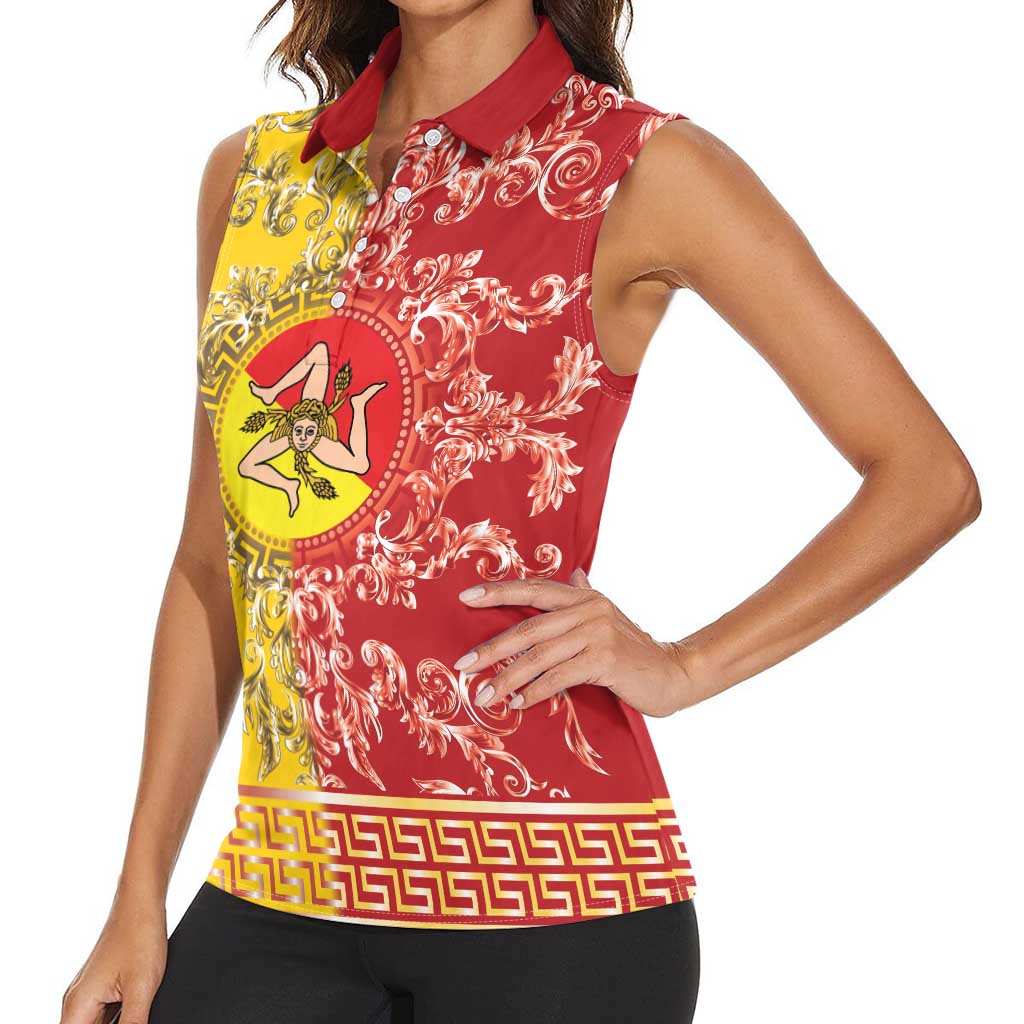 Personalized Italy Sicily Women Sleeveless Polo Shirt Baroque Motif