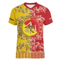 Personalized Italy Sicily Women V-Neck T-Shirt Baroque Motif