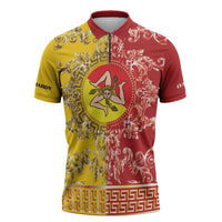 Personalized Italy Sicily Zipper Polo Shirt Baroque Motif