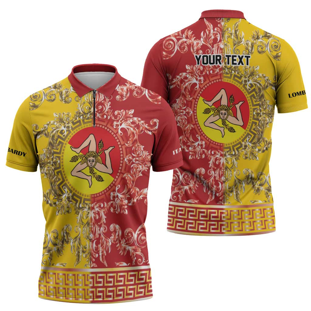 Personalized Italy Sicily Zipper Polo Shirt Baroque Motif