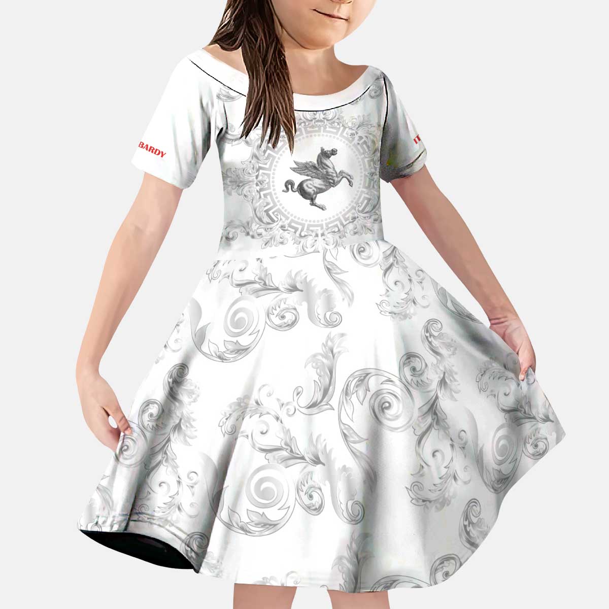 Personalized Italy Tuscany Kid Short Sleeve Dress Baroque Motif
