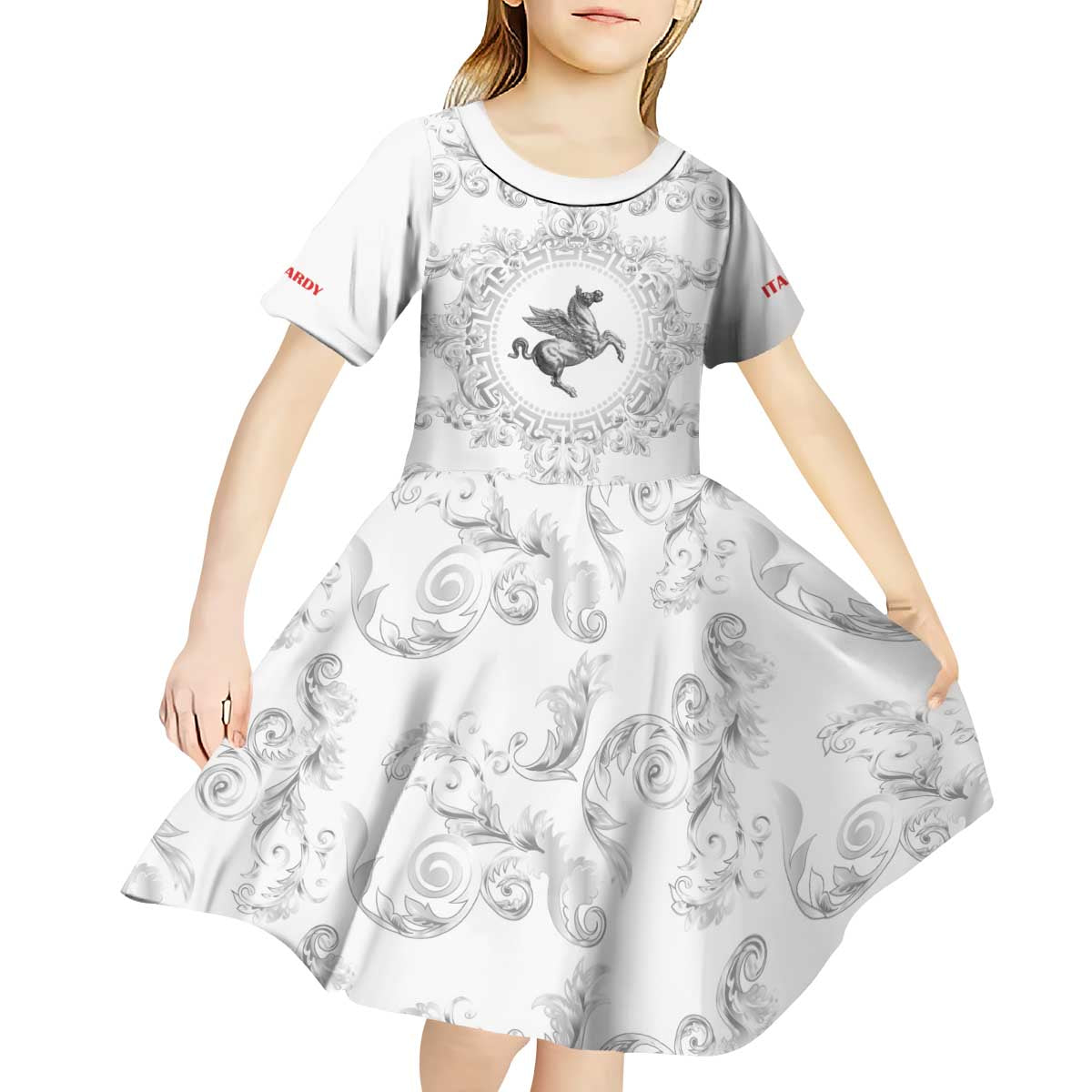 Personalized Italy Tuscany Kid Short Sleeve Dress Baroque Motif