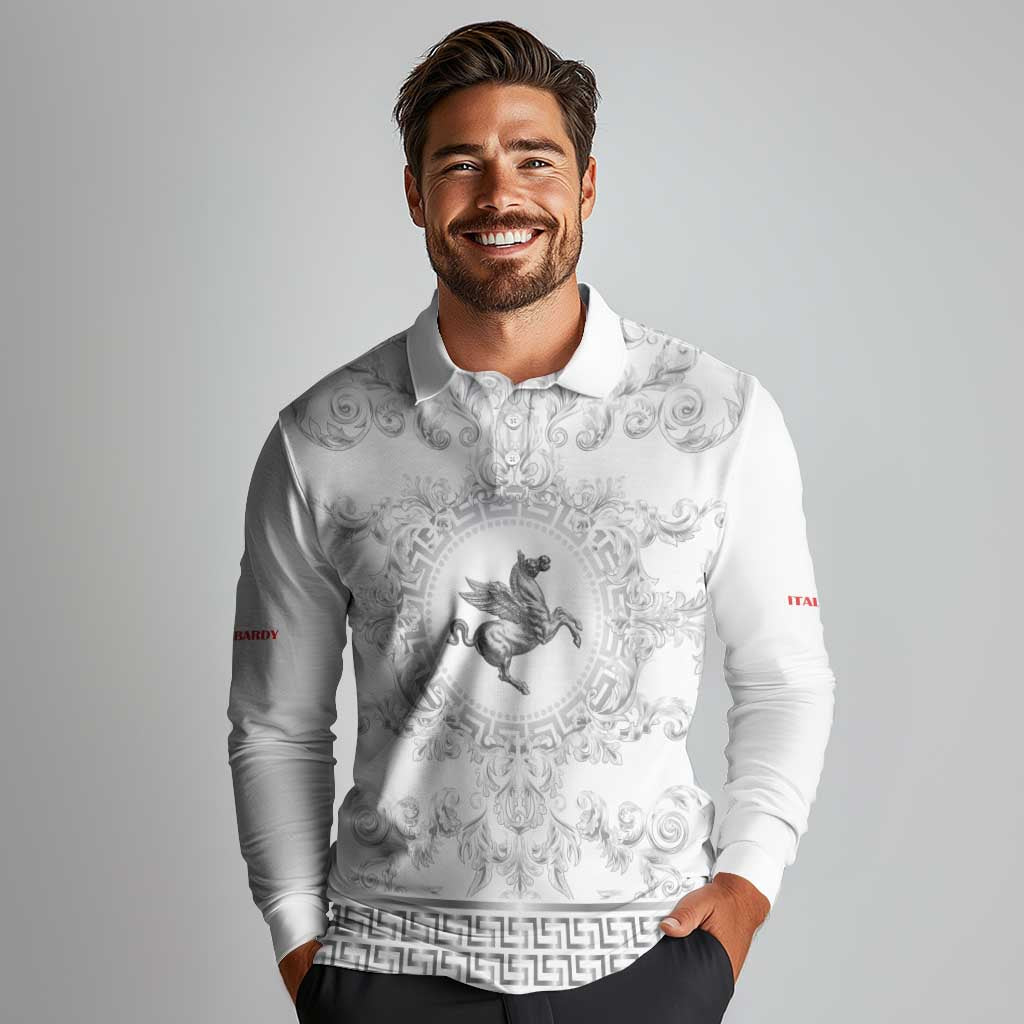 Personalized Italy Tuscany Long Sleeve Polo Shirt Baroque Motif