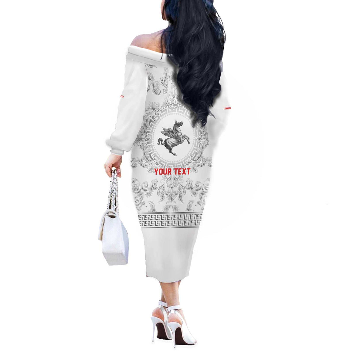 Personalized Italy Tuscany Off The Shoulder Long Sleeve Dress Baroque Motif