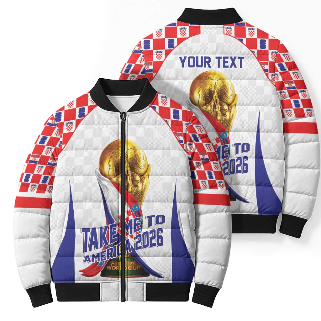 Croatia World Football Personalized Bomber Puffer Jacket Vatreni Take Me To America 2026 White