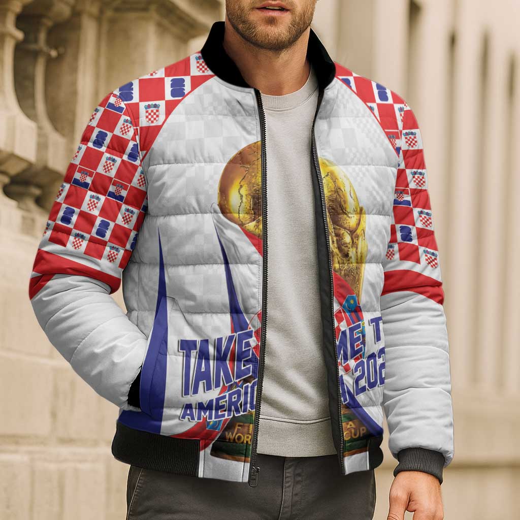 Croatia World Football Personalized Bomber Puffer Jacket Vatreni Take Me To America 2026 White