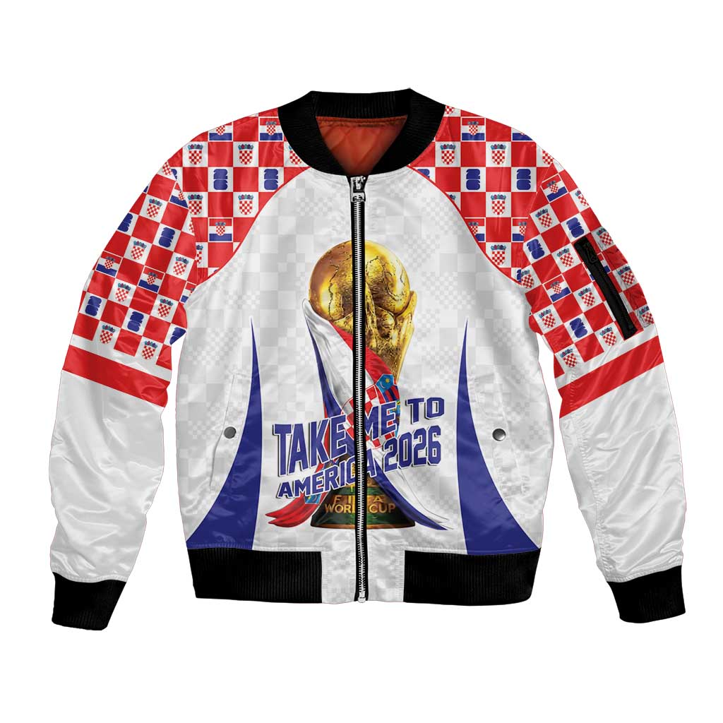 Croatia World Football Personalized Sleeve Zip Bomber Jacket Vatreni Take Me To America 2026 White