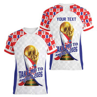Croatia World Football Personalized Women V-Neck T-Shirt Vatreni Take Me To America 2026 White