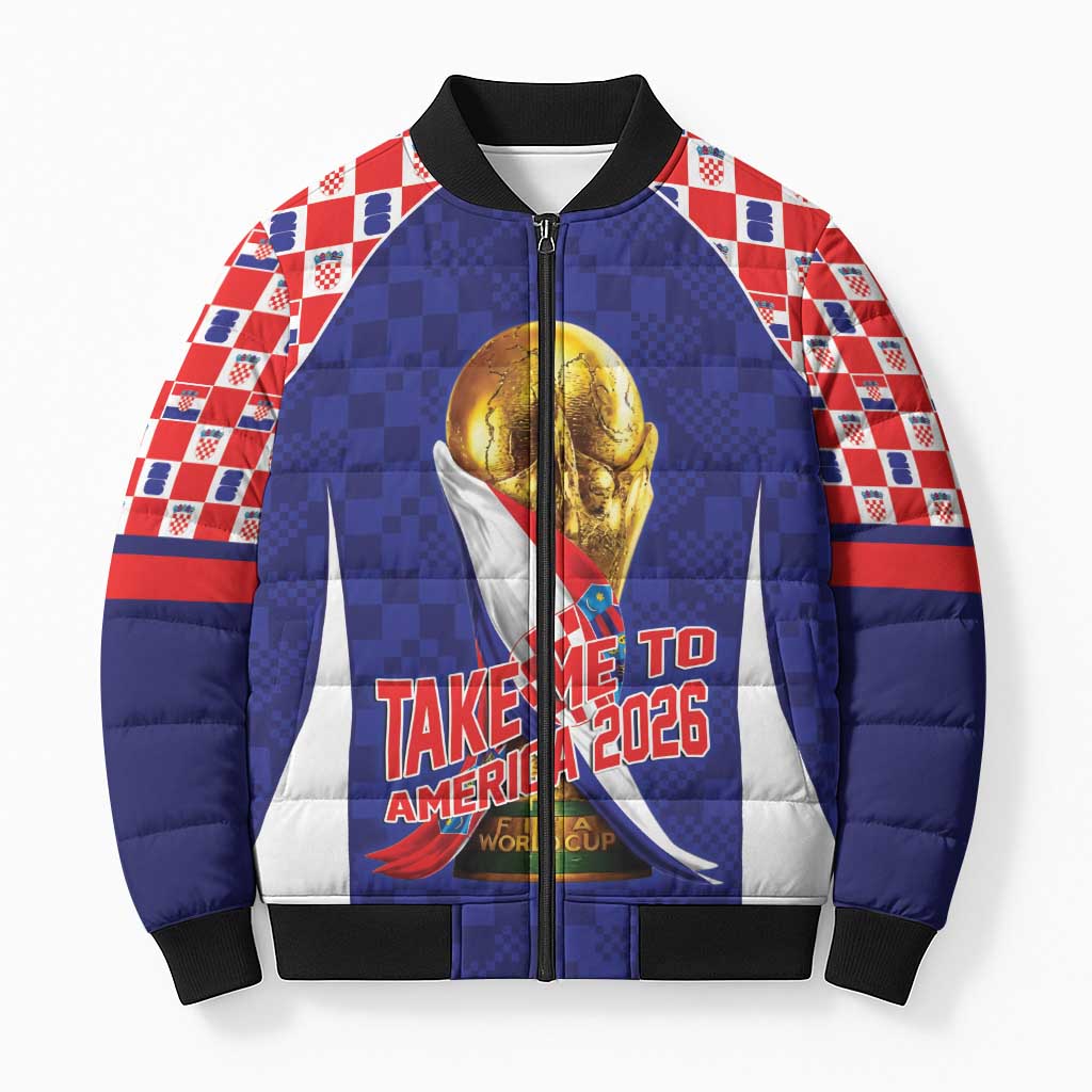 Croatia World Football Personalized Bomber Puffer Jacket Vatreni Take Me To America 2026 Blue