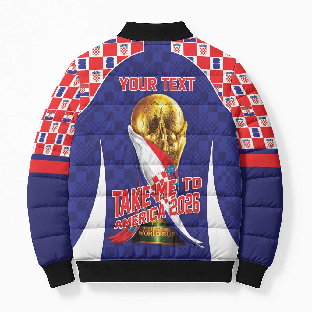 Croatia World Football Personalized Bomber Puffer Jacket Vatreni Take Me To America 2026 Blue