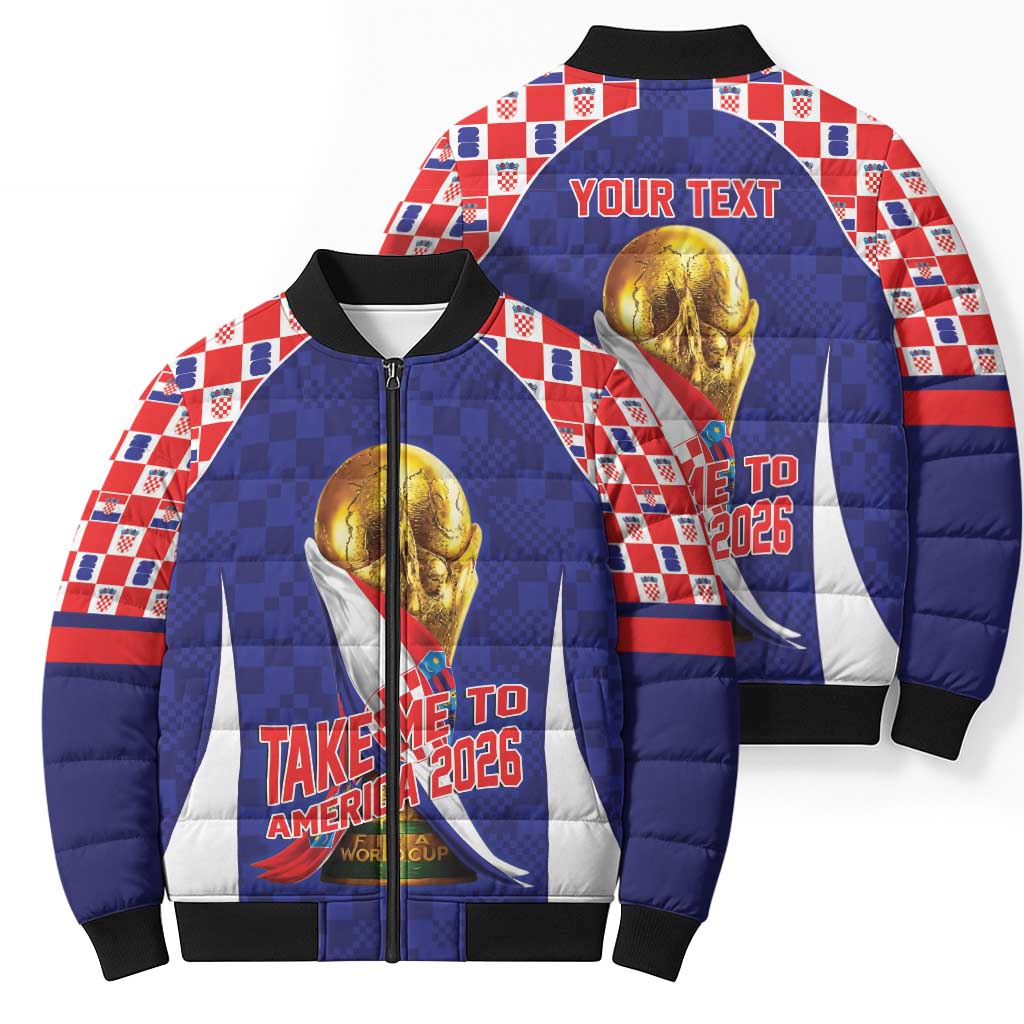 Croatia World Football Personalized Bomber Puffer Jacket Vatreni Take Me To America 2026 Blue
