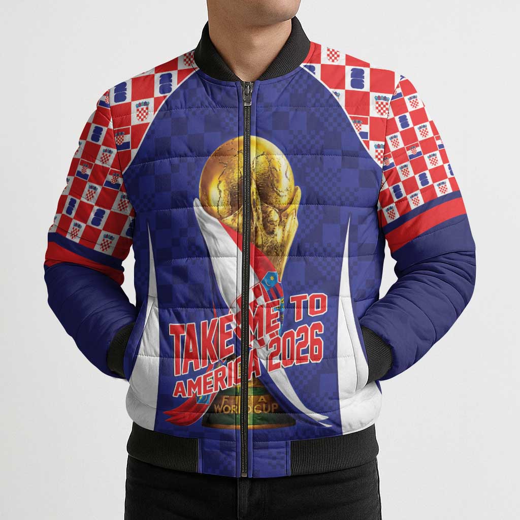 Croatia World Football Personalized Bomber Puffer Jacket Vatreni Take Me To America 2026 Blue