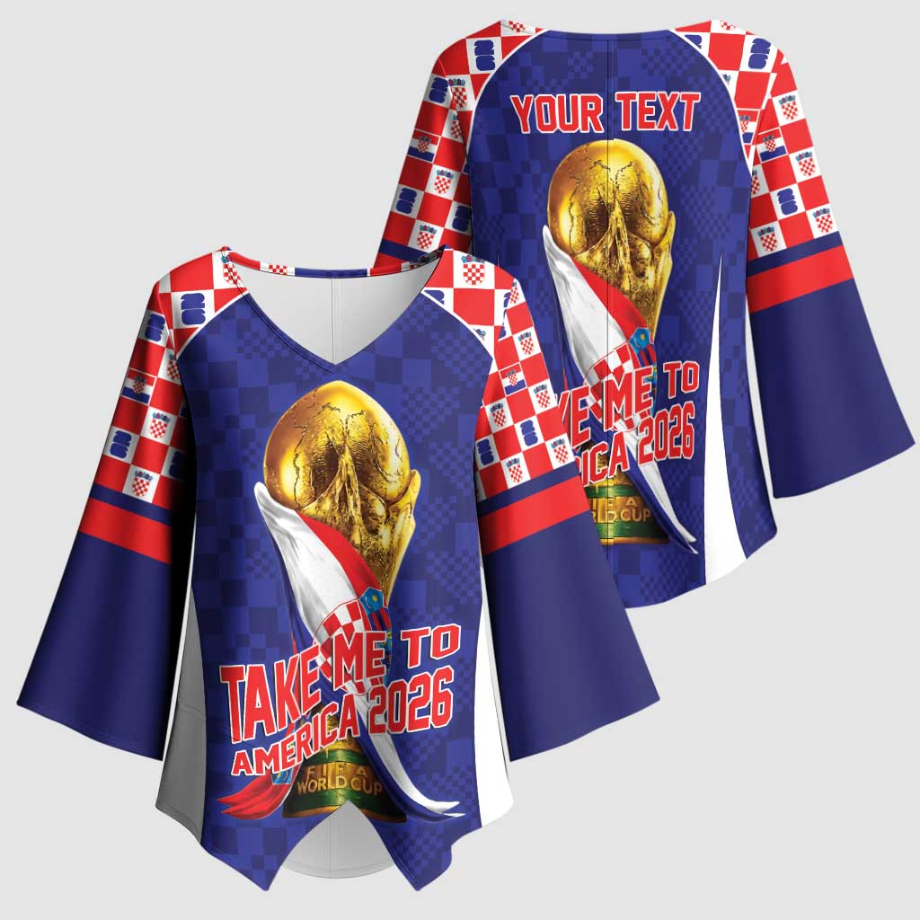 Croatia World Football Personalized Kimono Sleeve Blouse Vatreni Take Me To America 2026 Blue
