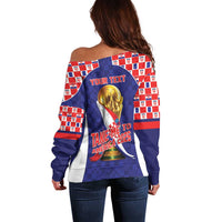 Croatia World Football Personalized Off Shoulder Sweater Vatreni Take Me To America 2026 Blue