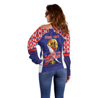 Croatia World Football Personalized Off Shoulder Sweater Vatreni Take Me To America 2026 Blue