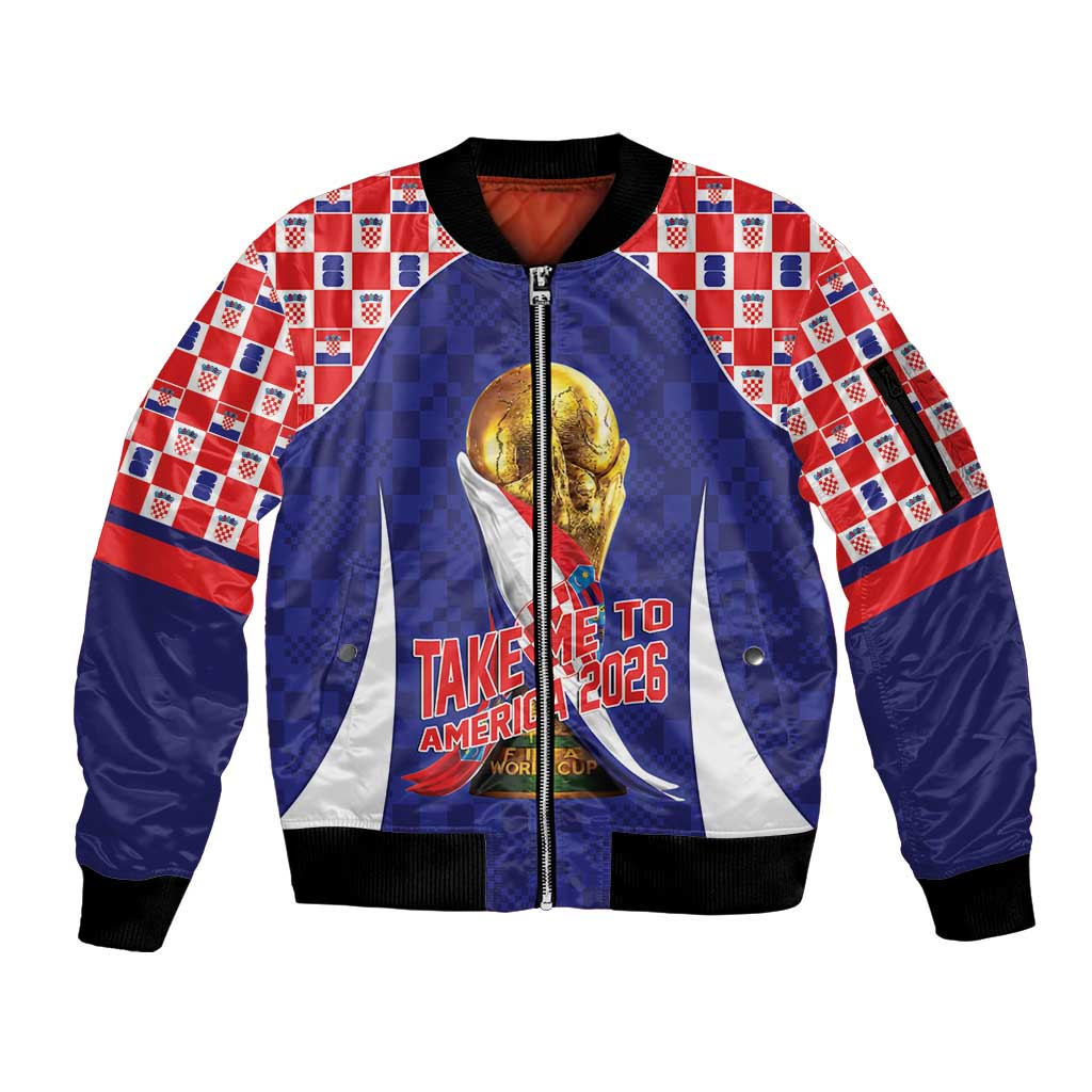 Croatia World Football Personalized Sleeve Zip Bomber Jacket Vatreni Take Me To America 2026 Blue