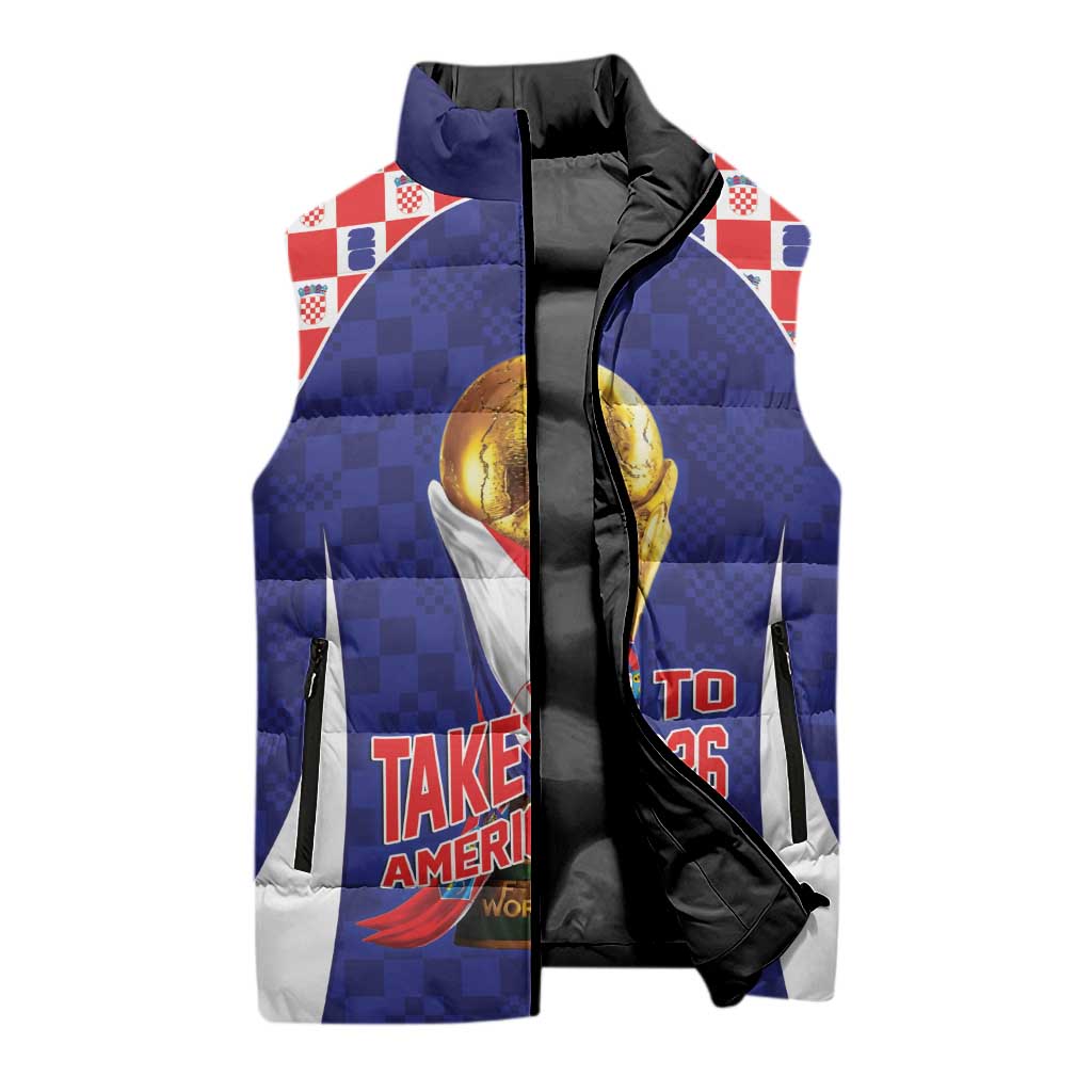 Croatia World Football Personalized Sleeveless Puffer Jacket Vatreni Take Me To America 2026 Blue