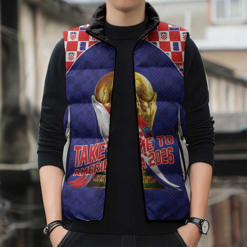 Croatia World Football Personalized Sleeveless Puffer Jacket Vatreni Take Me To America 2026 Blue