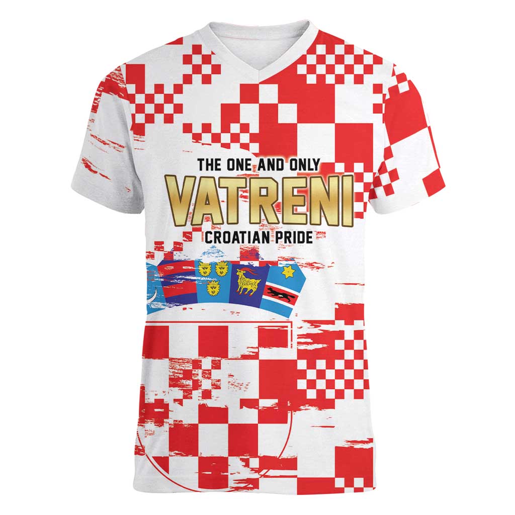 Croatia World Football Custom Women V-Neck T-Shirt Vatreni Croatian Heritage