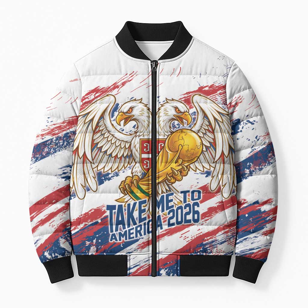 Serbia Take Me To America Personalized Bomber Puffer Jacket Strong Eagle Pride