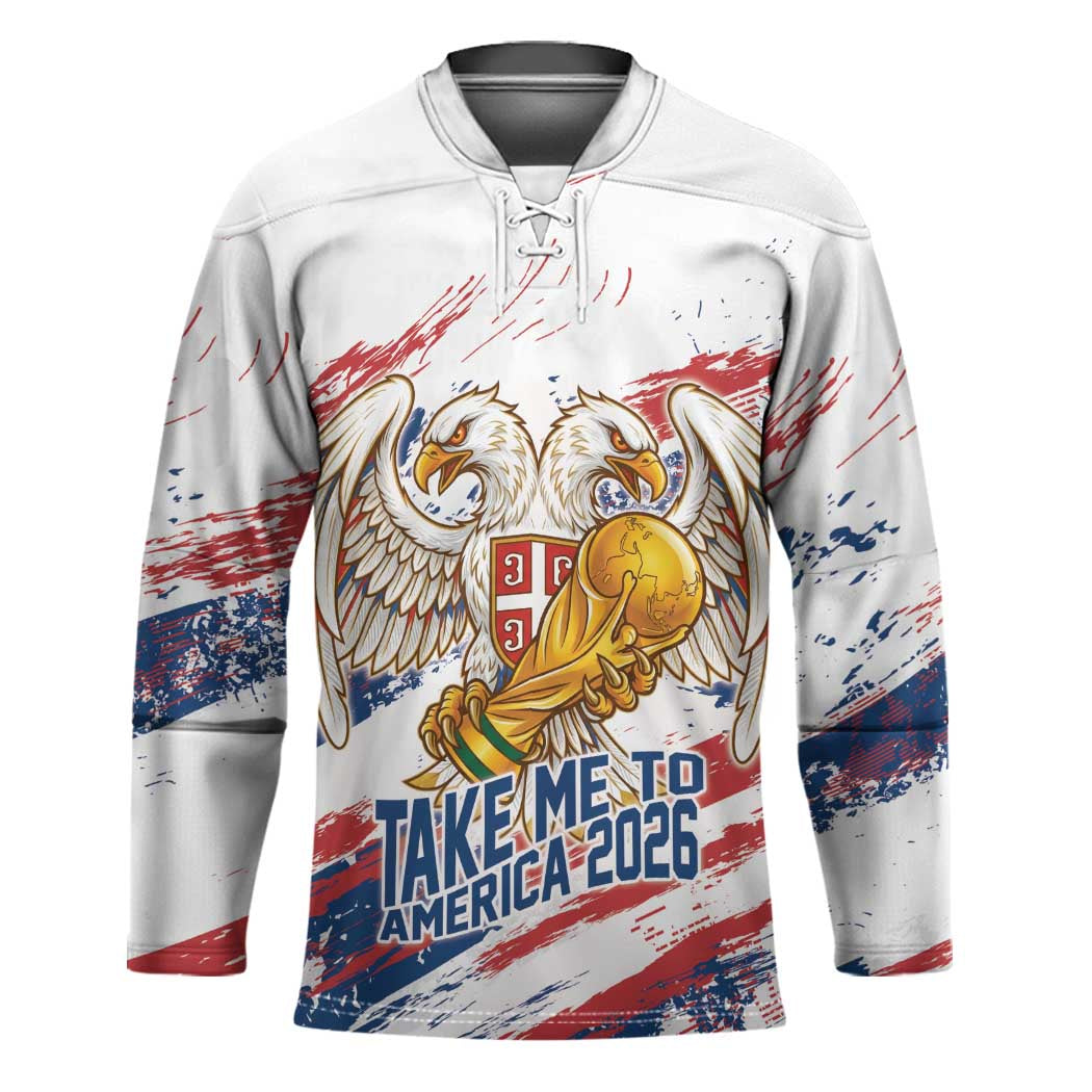 Serbia Take Me To America Personalized Hockey Jersey Strong Eagle Pride