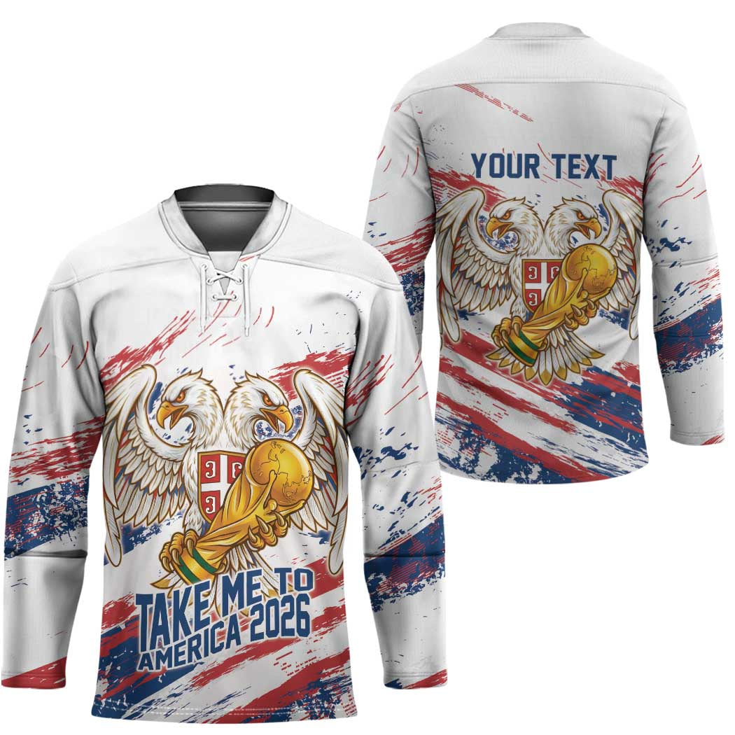 Serbia Take Me To America Personalized Hockey Jersey Strong Eagle Pride