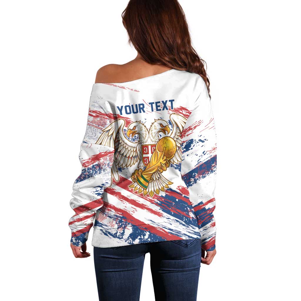 Serbia Take Me To America Personalized Off Shoulder Sweater Strong Eagle Pride