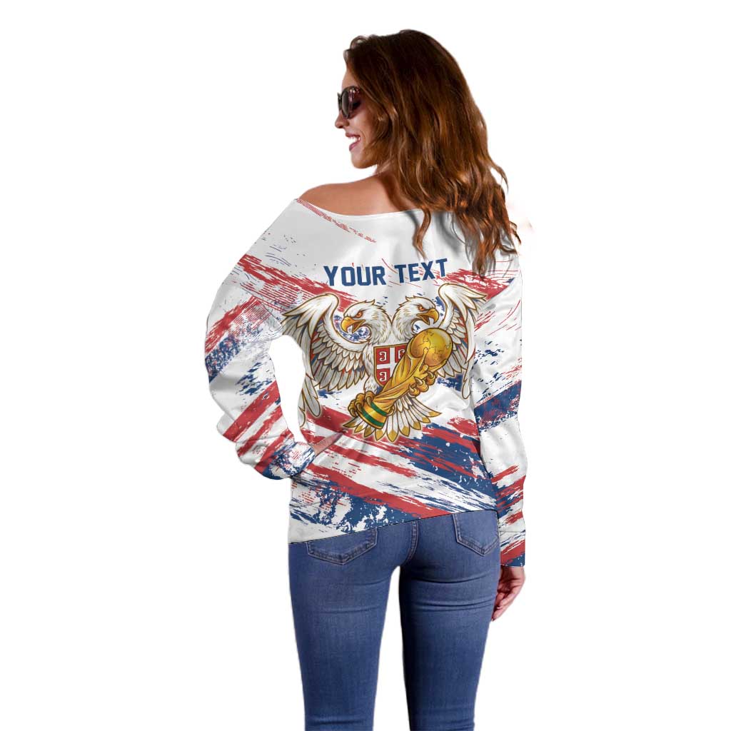 Serbia Take Me To America Personalized Off Shoulder Sweater Strong Eagle Pride