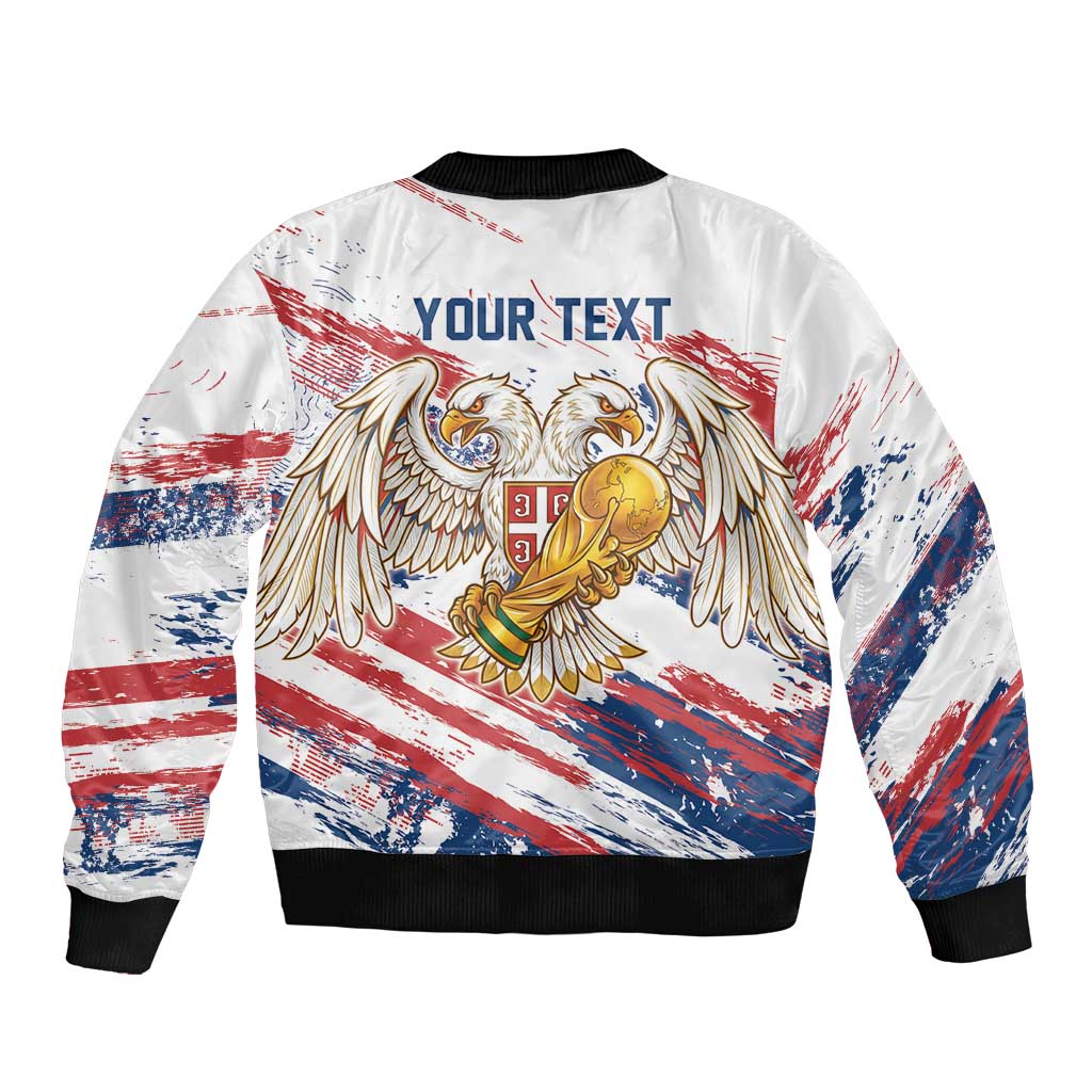 Serbia Take Me To America Personalized Sleeve Zip Bomber Jacket Strong Eagle Pride