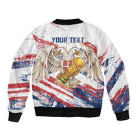 Serbia Take Me To America Personalized Sleeve Zip Bomber Jacket Strong Eagle Pride