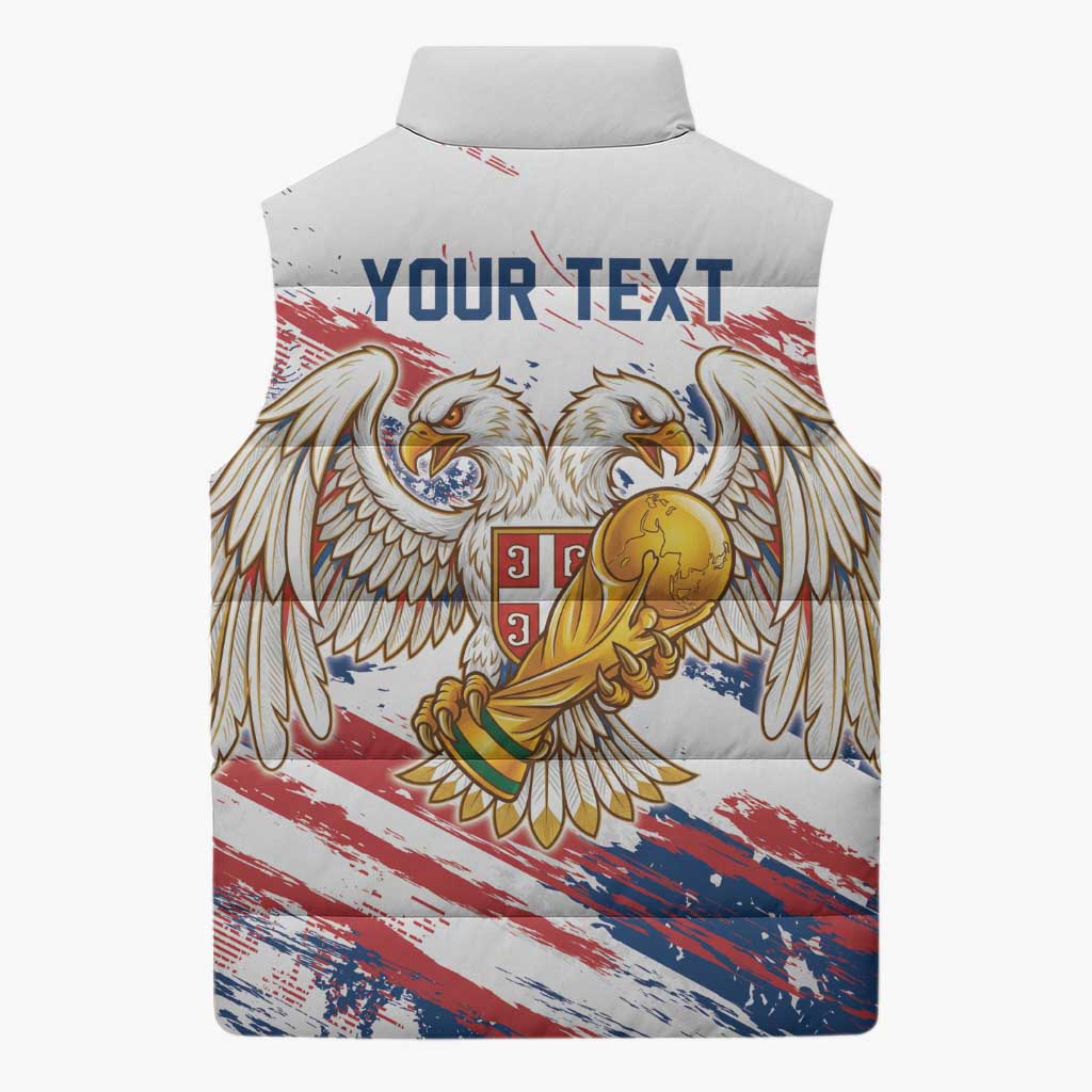 Serbia Take Me To America Personalized Sleeveless Puffer Jacket Strong Eagle Pride