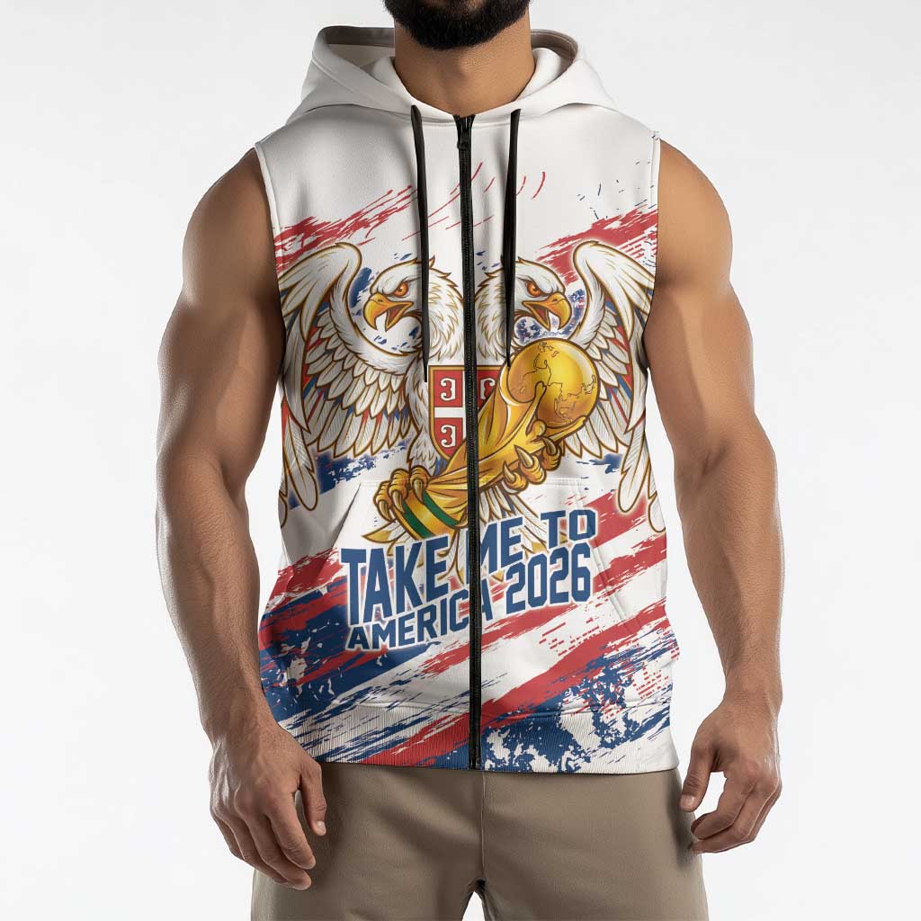 Serbia Take Me To America Personalized Sleeveless Zip Hoodie Strong Eagle Pride