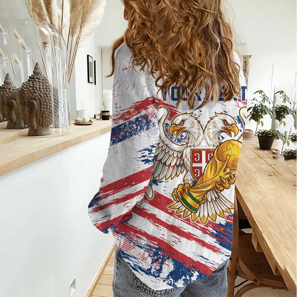 Serbia Take Me To America Personalized Women Casual Shirt Strong Eagle Pride