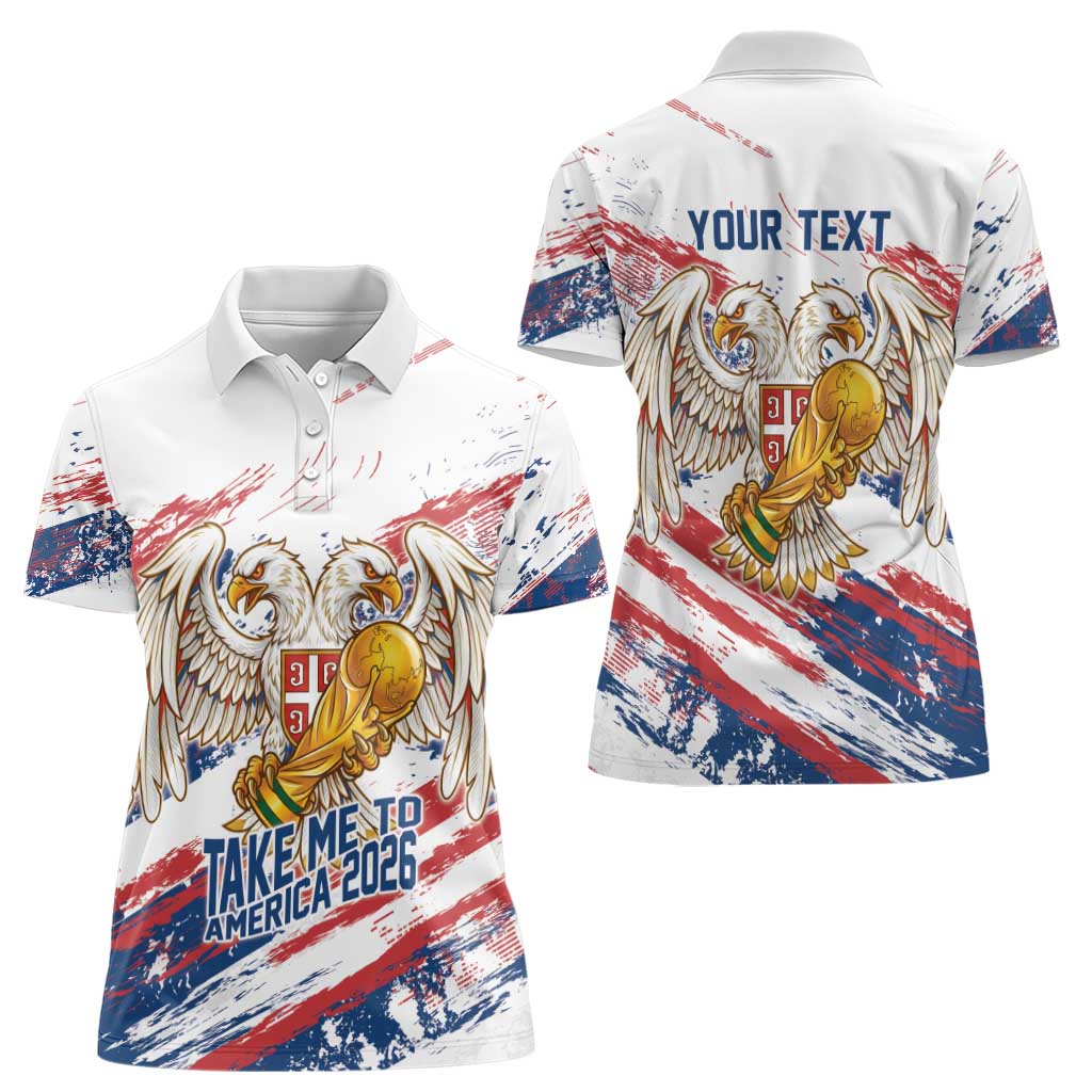 Serbia Take Me To America Personalized Women Polo Shirt Strong Eagle Pride