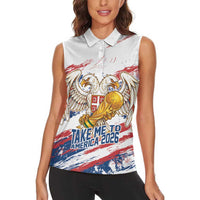 Serbia Take Me To America Personalized Women Sleeveless Polo Shirt Strong Eagle Pride