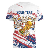 Serbia Take Me To America Personalized Women V-Neck T-Shirt Strong Eagle Pride