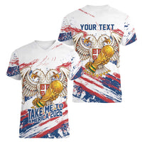 Serbia Take Me To America Personalized Women V-Neck T-Shirt Strong Eagle Pride