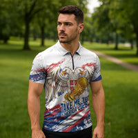 Serbia Take Me To America Personalized Zipper Polo Shirt Strong Eagle Pride