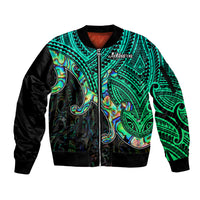 Maori Sleeve Zip Bomber Jacket Aotearoa Papua Shell with Tribal Pattern - Wonder Print Shop