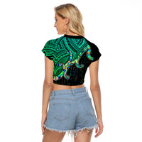 Custom Maori Raglan Cropped T Shirt Aotearoa Papua Shell with Tribal Pattern - Wonder Print Shop
