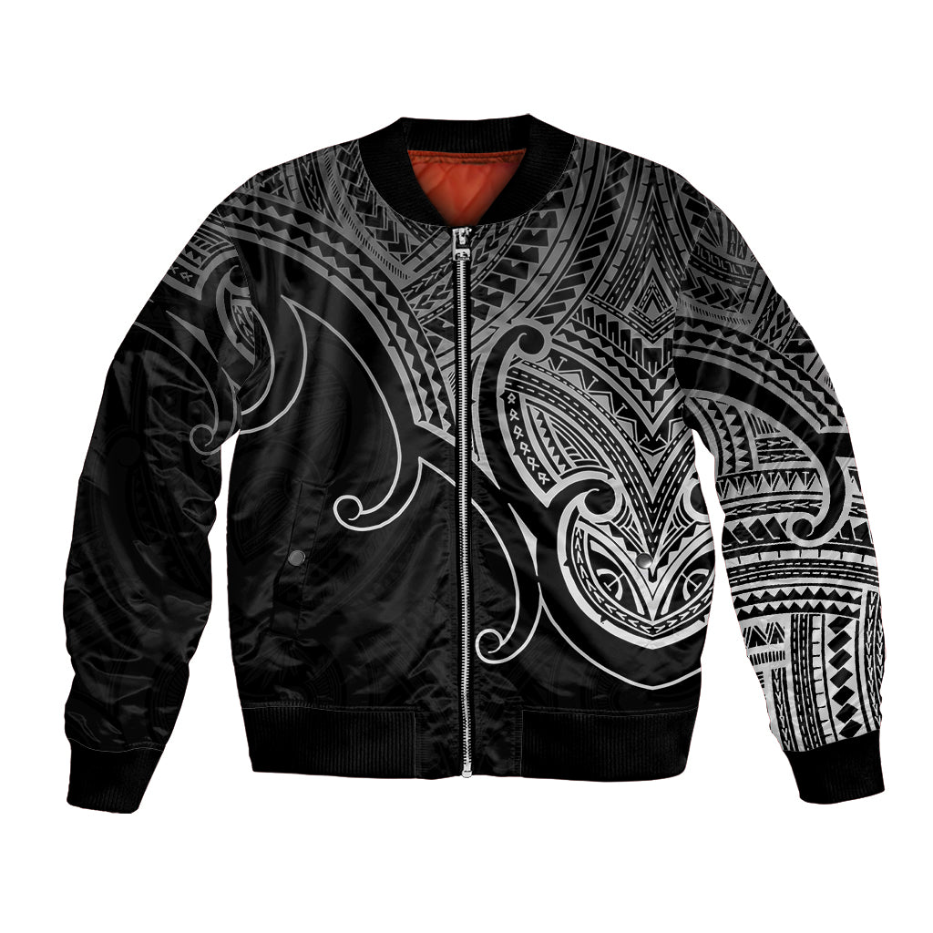 Aotearoa Polynesian Bomber Jacket with Maori Koru Black LT9 - Wonder Print Shop